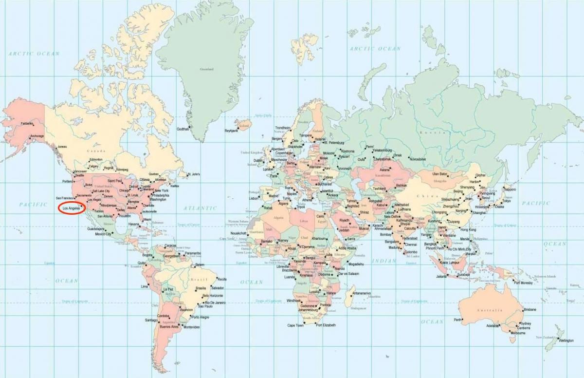 La ubicación de Los Ángeles en el mapa mundial