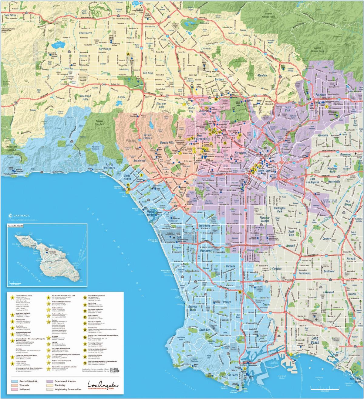 Mapa de los lugares de interés de Los Ángeles