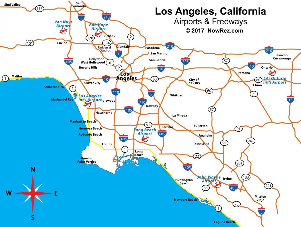 Mapa de los aeropuertos de Los Ángeles