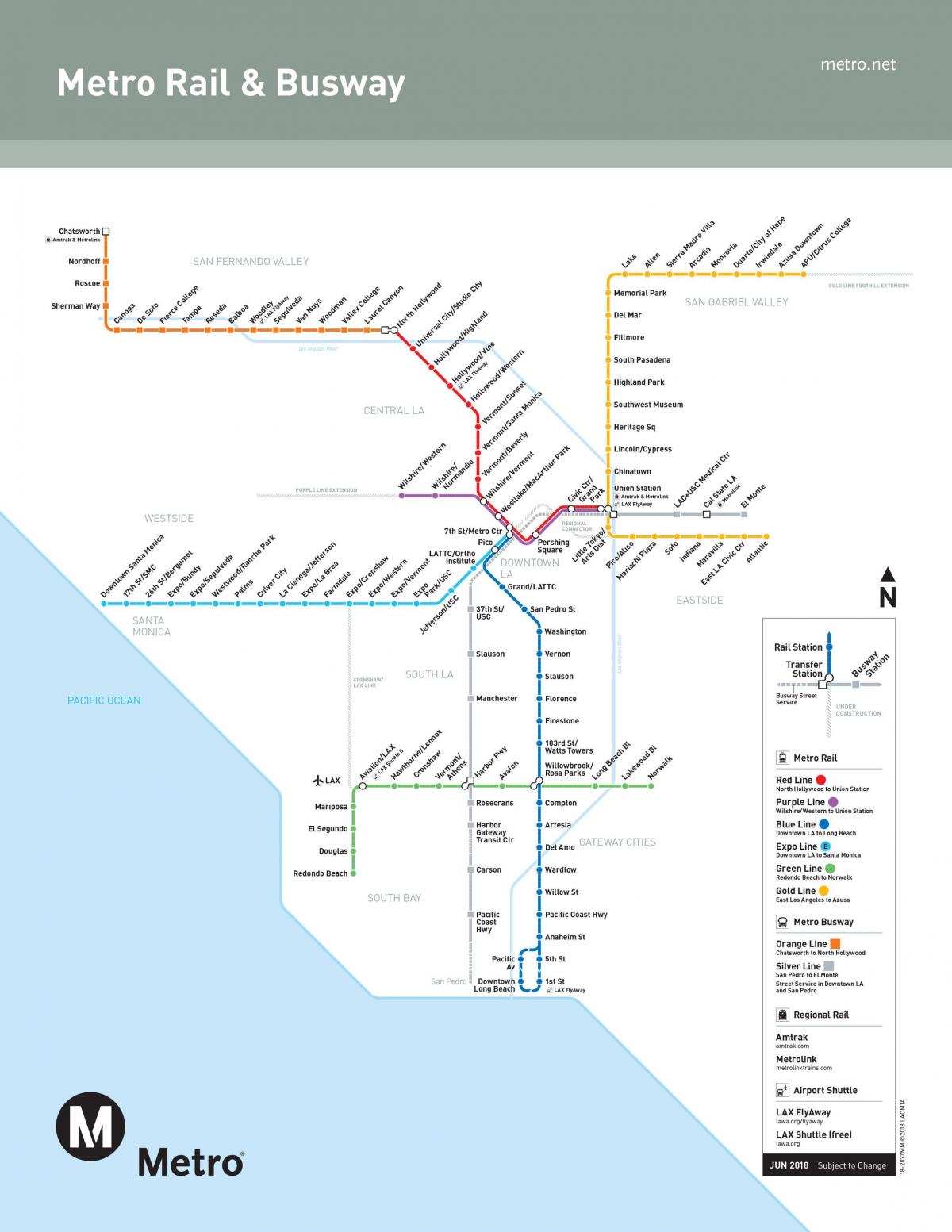 Mapa de las estaciones de metro de Los Ángeles