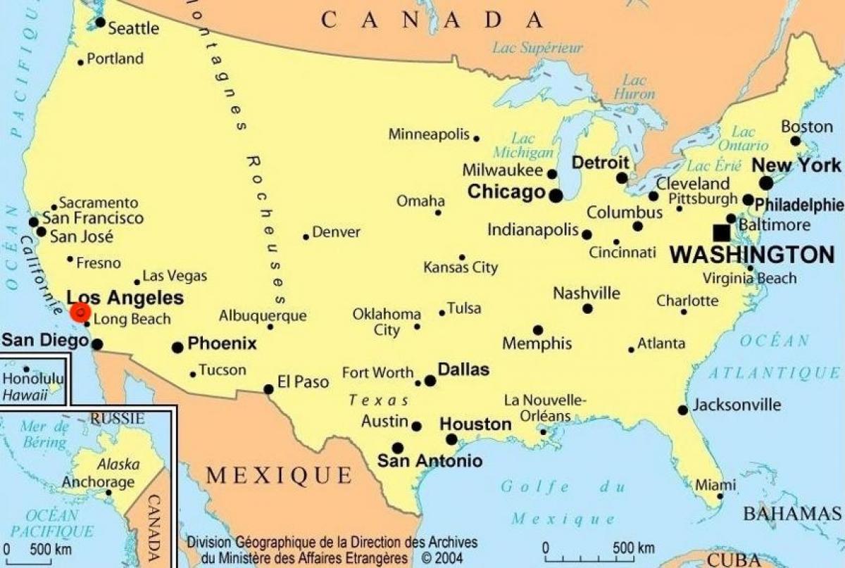 Los Ángeles en el mapa de los EE.UU